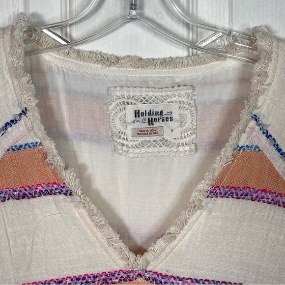 Anthropologie Holding Horses Elira Striped Boho Dress Sz S Frayed Trim - Picture 8 of 13